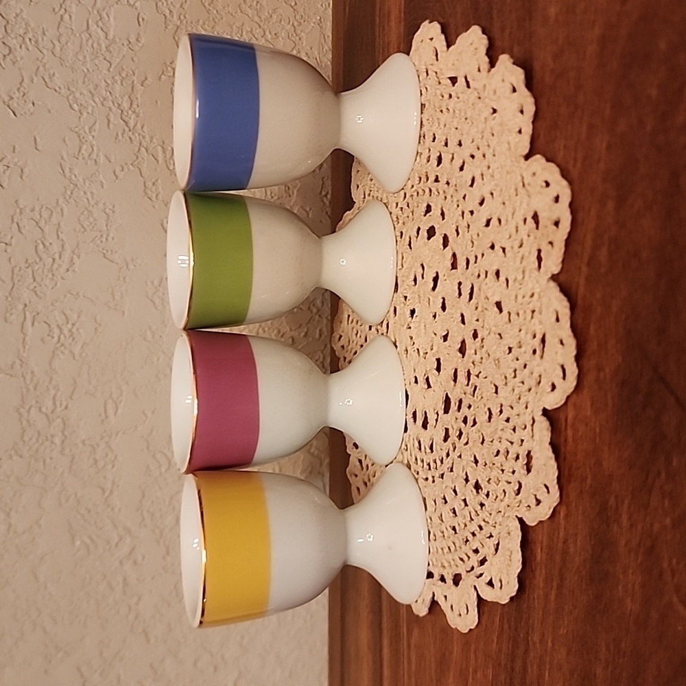 Pottery Barn Set of Four China Egg Cups Pastel Easter Eggs